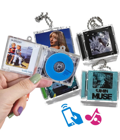 LLAVERO DE ALBUN MINI CD CON TECNOLOGÍA NFC.